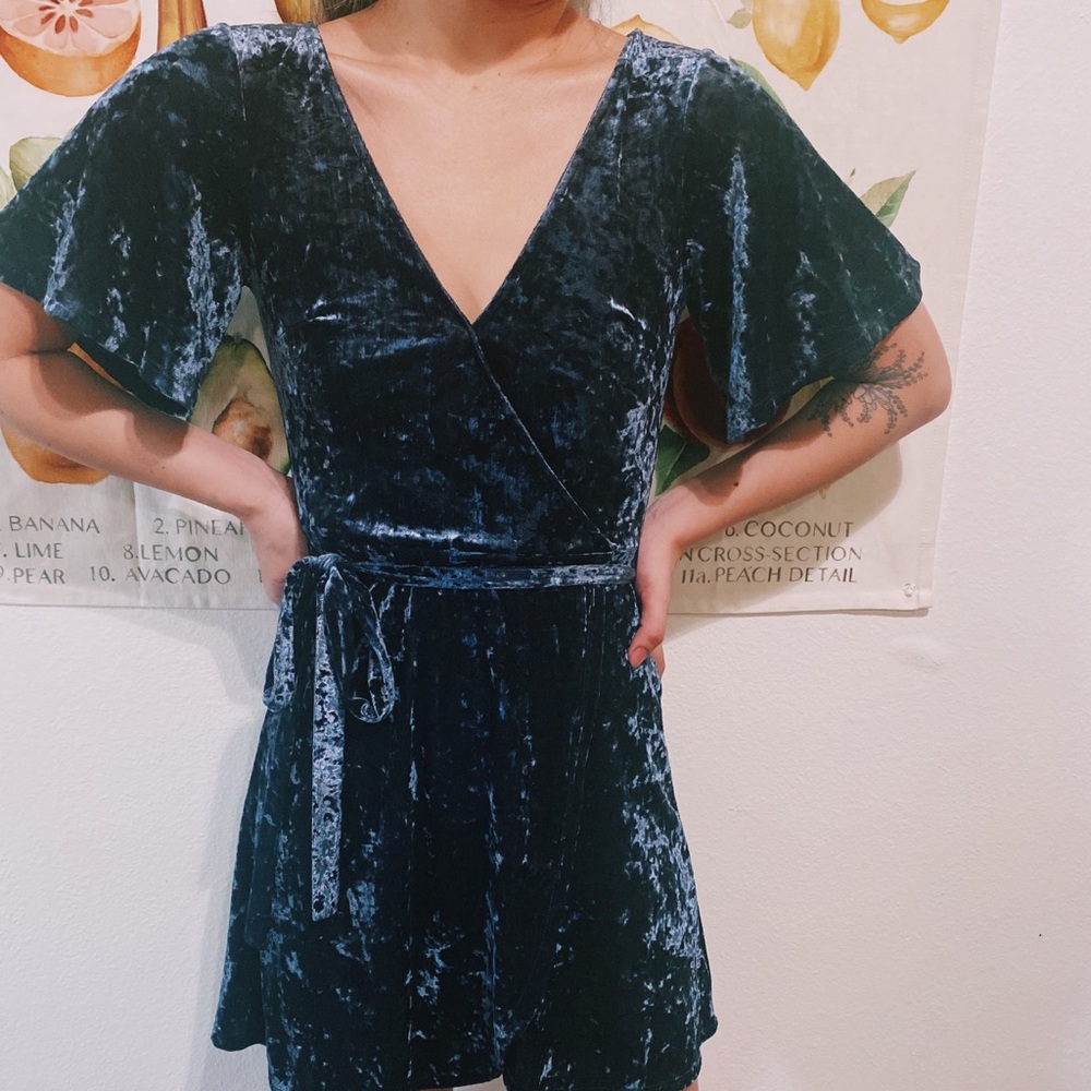 Crushed velvet wrap dress